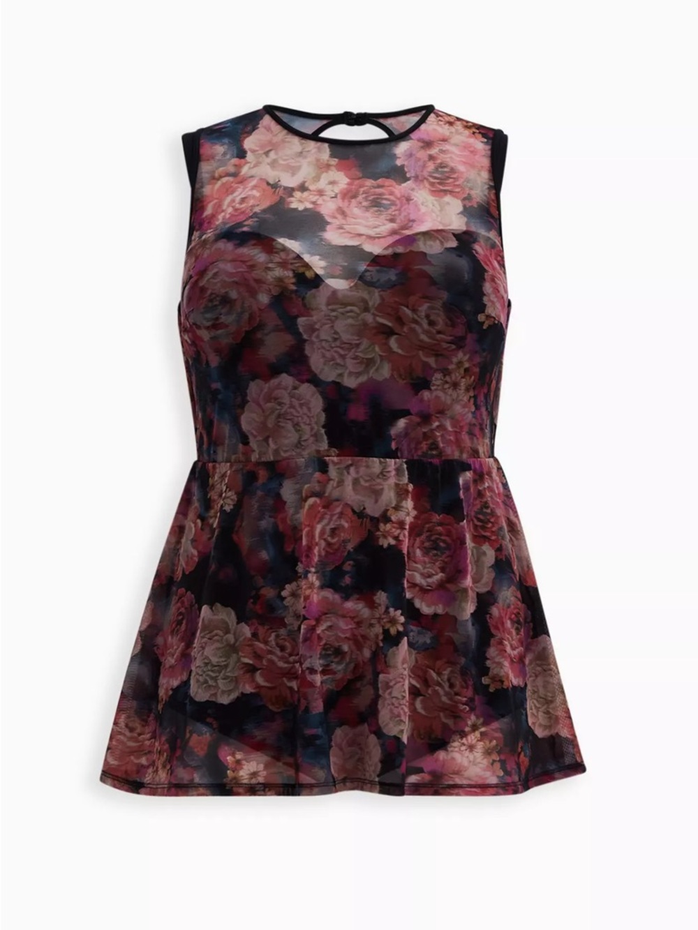 Underwire short Floral Mesh Overlay swim dress with brief - Picture 2 of 15